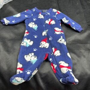 Faded Glory Newborn Blue Fleece Polar Bear Footed Sleeper Pajamas One Piece